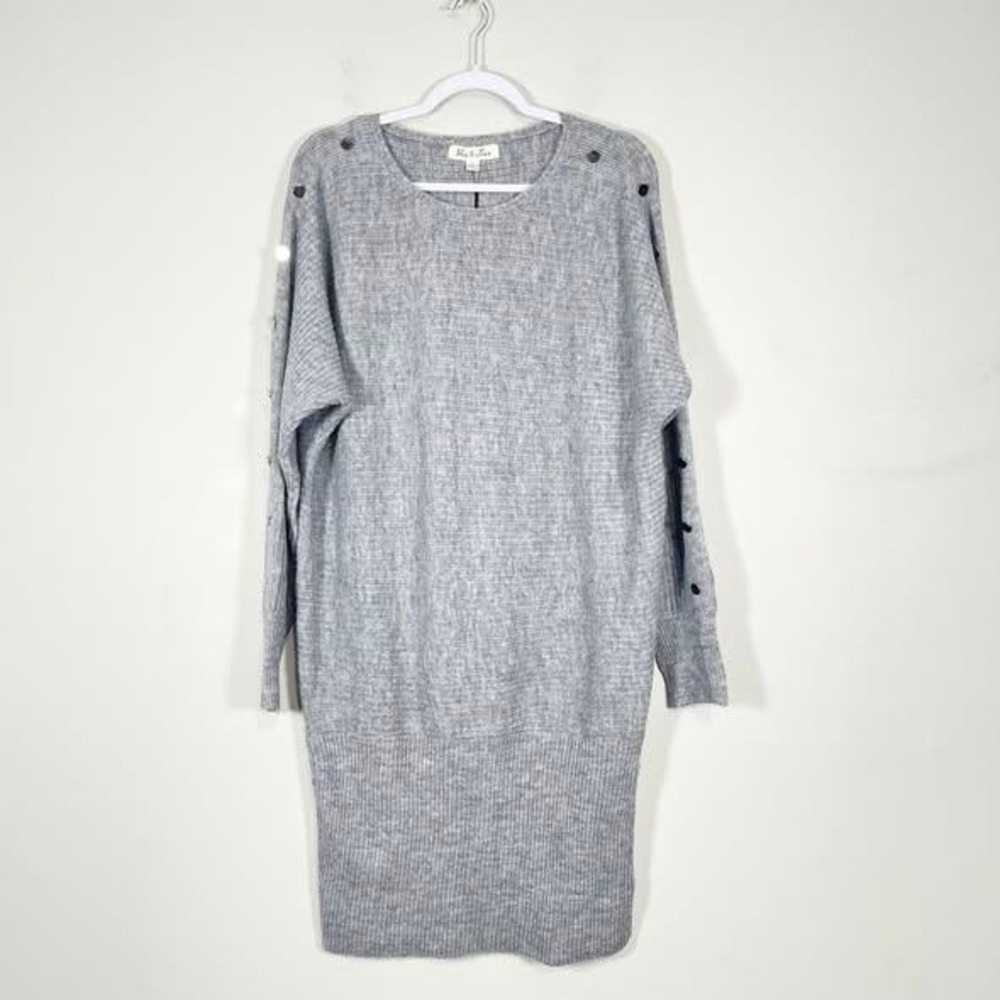 Vine & Love Sweater Dress‎ Womens Large Gray Ribbed Dolman Sleeve Silver Buttons